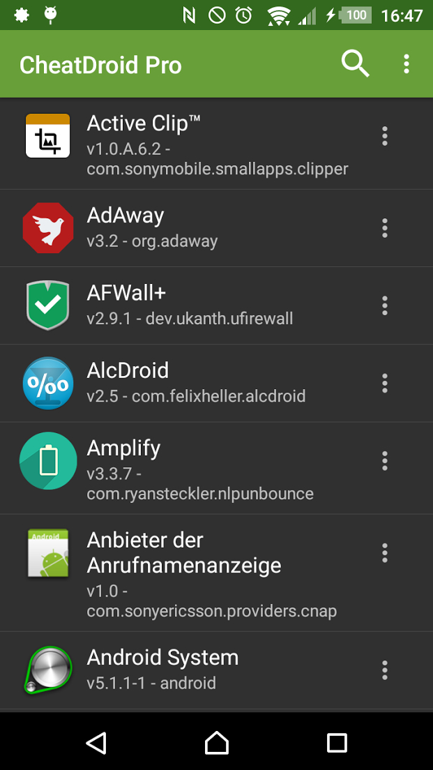 List of all apps in order to apply Android Cheats
