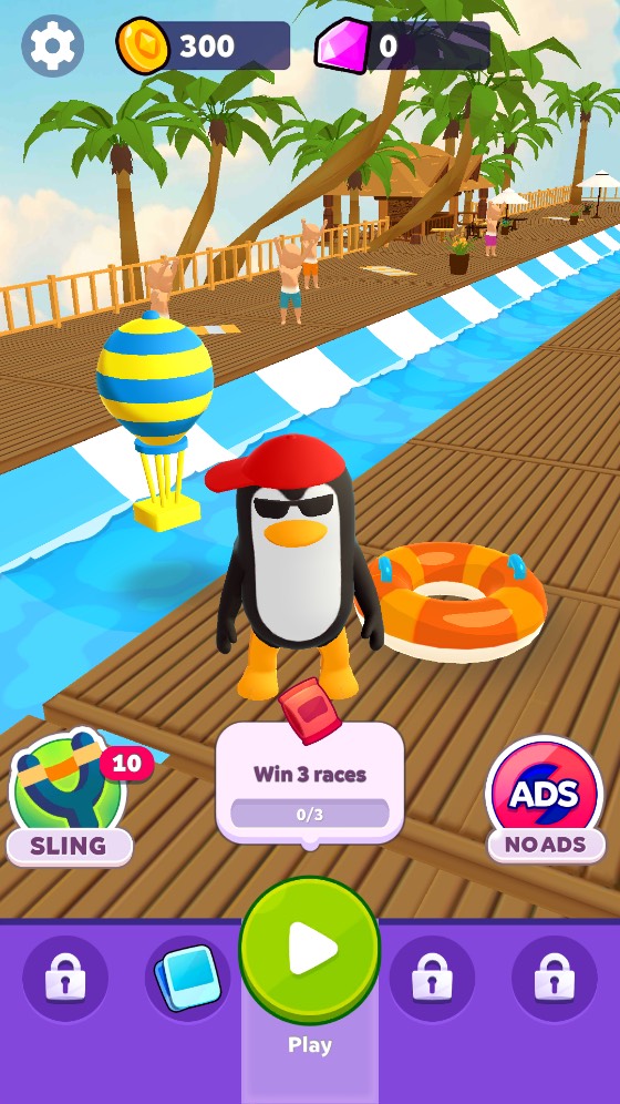 Aquapark.io main screen with 300 coins and 0 gems