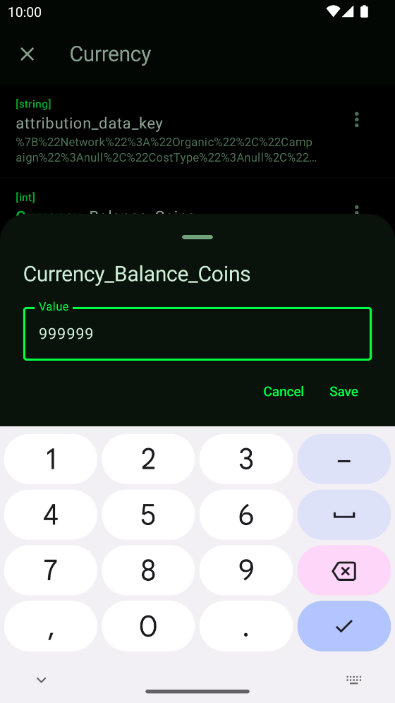 Editing Currency_Balance_Coins to 999999 in CheatDroid