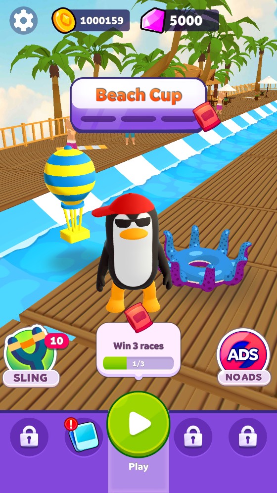 Aquapark.io main screen showing 1,000,159 coins and 5,000 gems