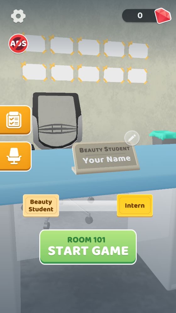 Beauty Care! at the desk with 0 gems at the top right