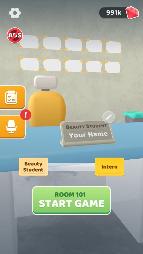 Beauty Care! with 991k gems and a new yellow chair behind the desk