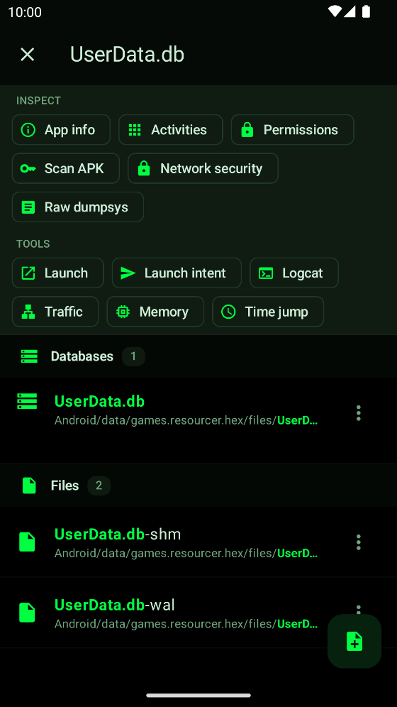 CheatDroid listing UserData.db under Databases for States Builder