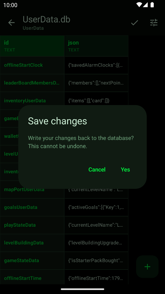 CheatDroid asking whether to write the changes back to UserData.db